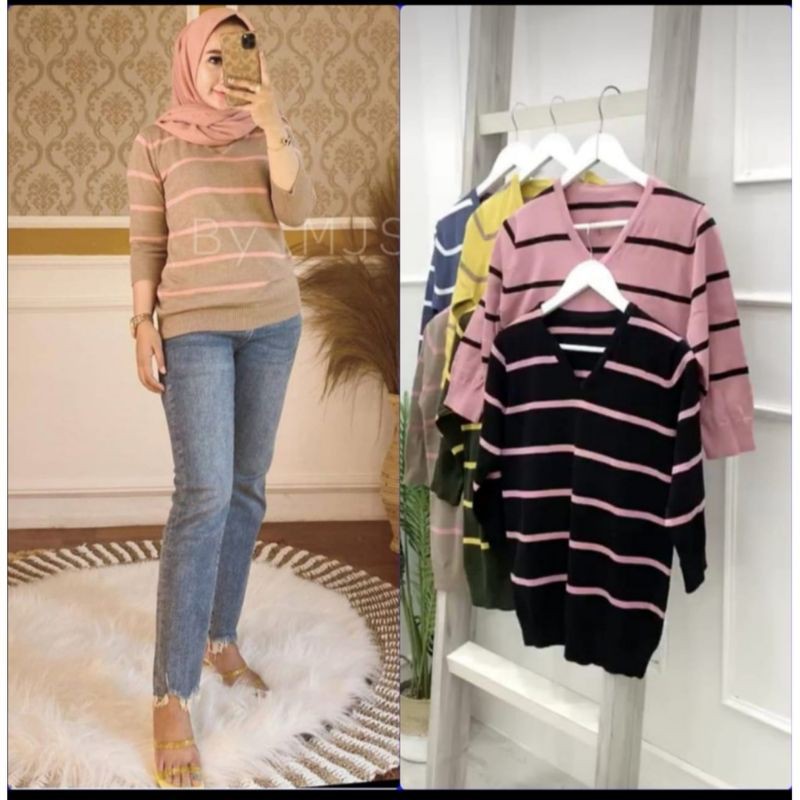 Atasan Rajut Sweater Rajut Knit Zia Adeline-Moka - Dusty