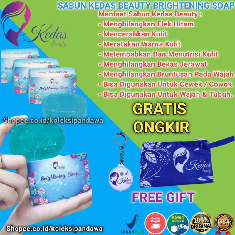 KEDAS BEAUTY SEPAKET BODY SCRUB KEDAS BEAUTY BODY SERUM SABUN PEMUTIH BADAN DAN WAJAH KEDAS BEUTY-Sabun + Gift