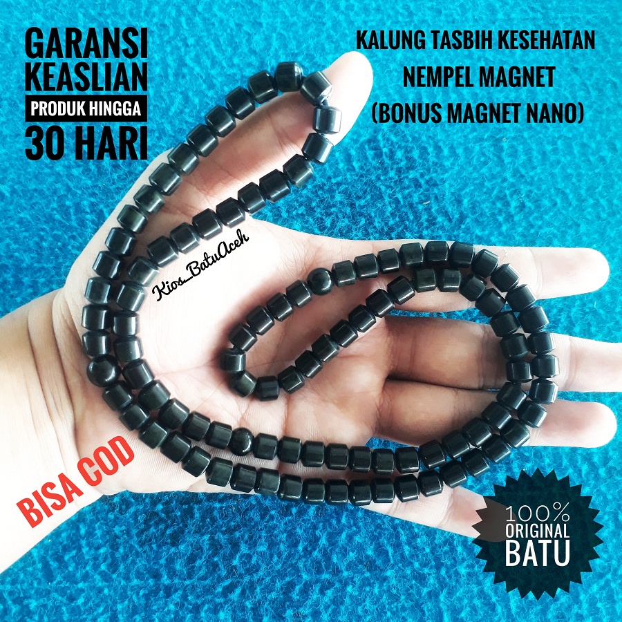 Kalung Tasbih Batu Giok Hitam Black Jade Original Asli Aceh Tabung Cutting 99 Butir