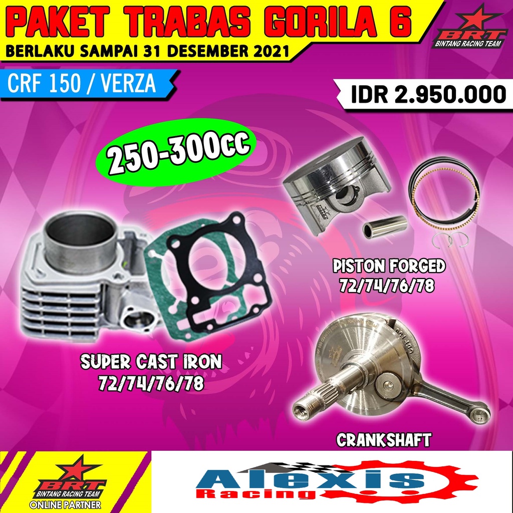 Paket Trabas Gorila 6 dan 7 Bore Up Blok Master Cam Crankshaft Piston BRT CRF 150 VERZA New Megapro 