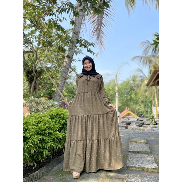 Gamis Jumbo long Dress Gamis Lebaran Idul fitri Gamis rubiah Crincle kerah korea Gamis rubiah Umpak-Army