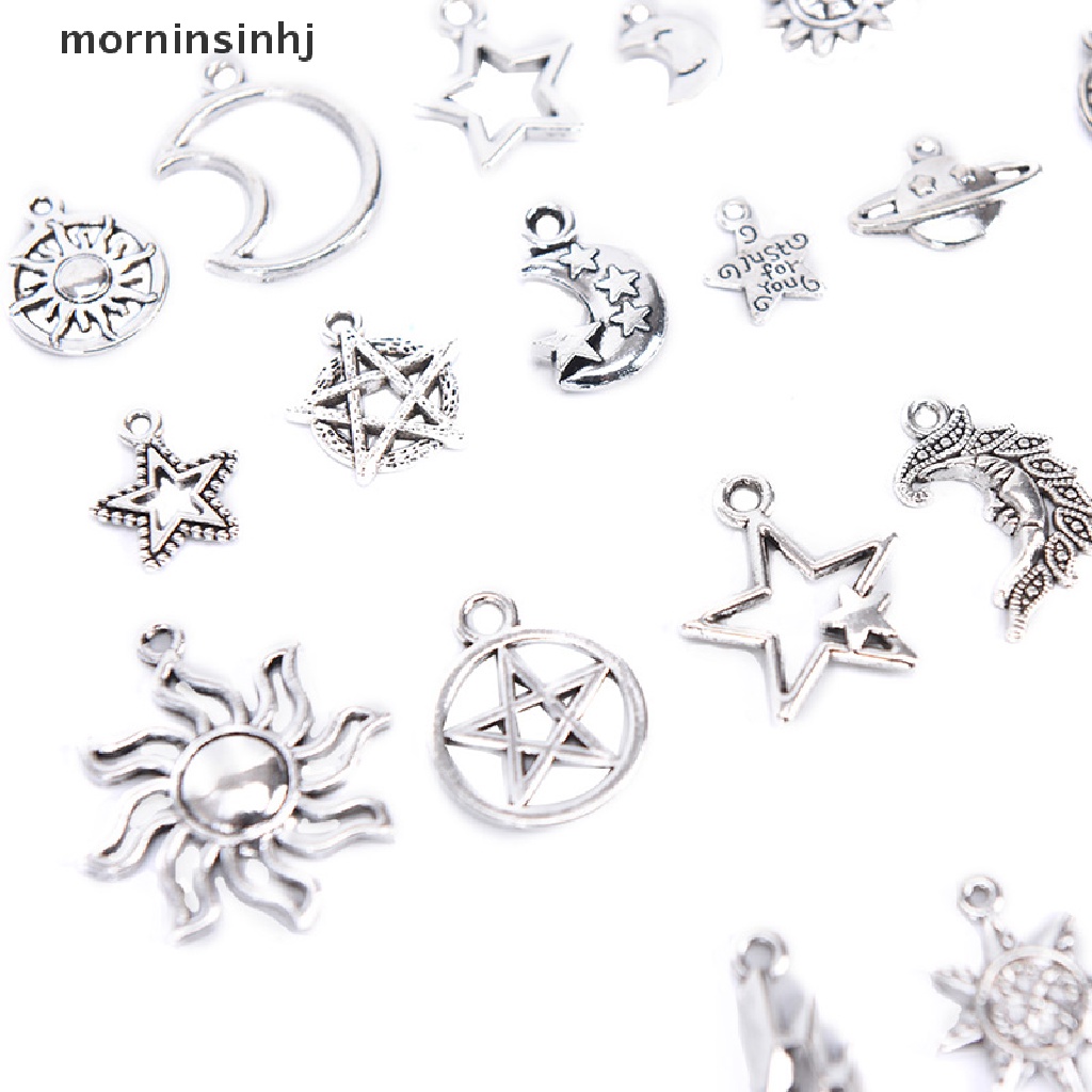 23pcs / set Liontin Bentuk Bulan / Bintang / Matahari Warna Silver Charms