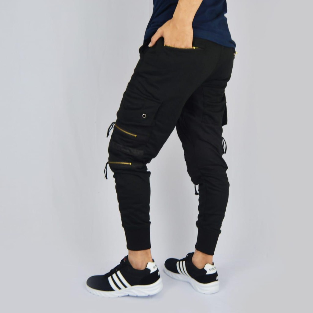 Celana Jogger Joger Pria Wanita Sweatpants Panjang Double Zipper Bahan Baby Terry Training Olahraga Cargo Kargo Dewasa