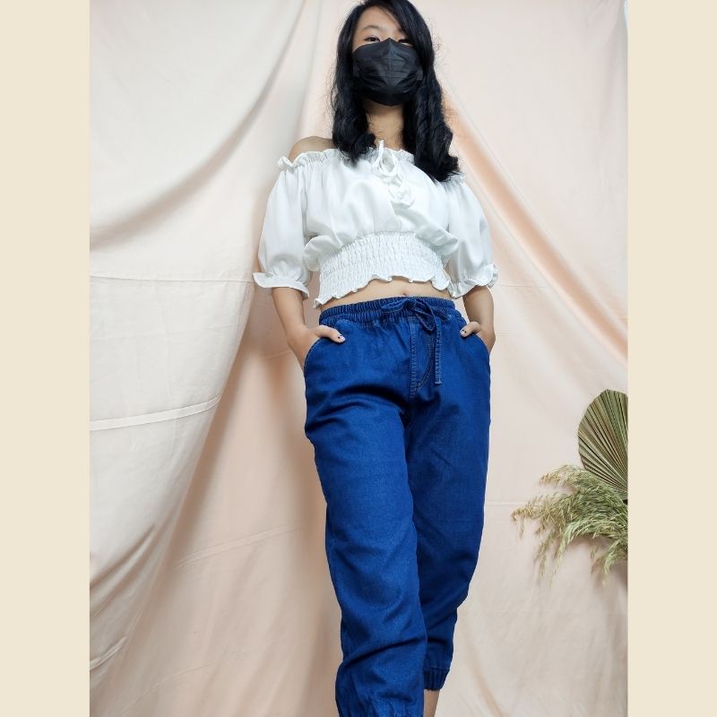 SB Collection Celana Widiya  7/8 Joger Jeans Midi Wanita Biru