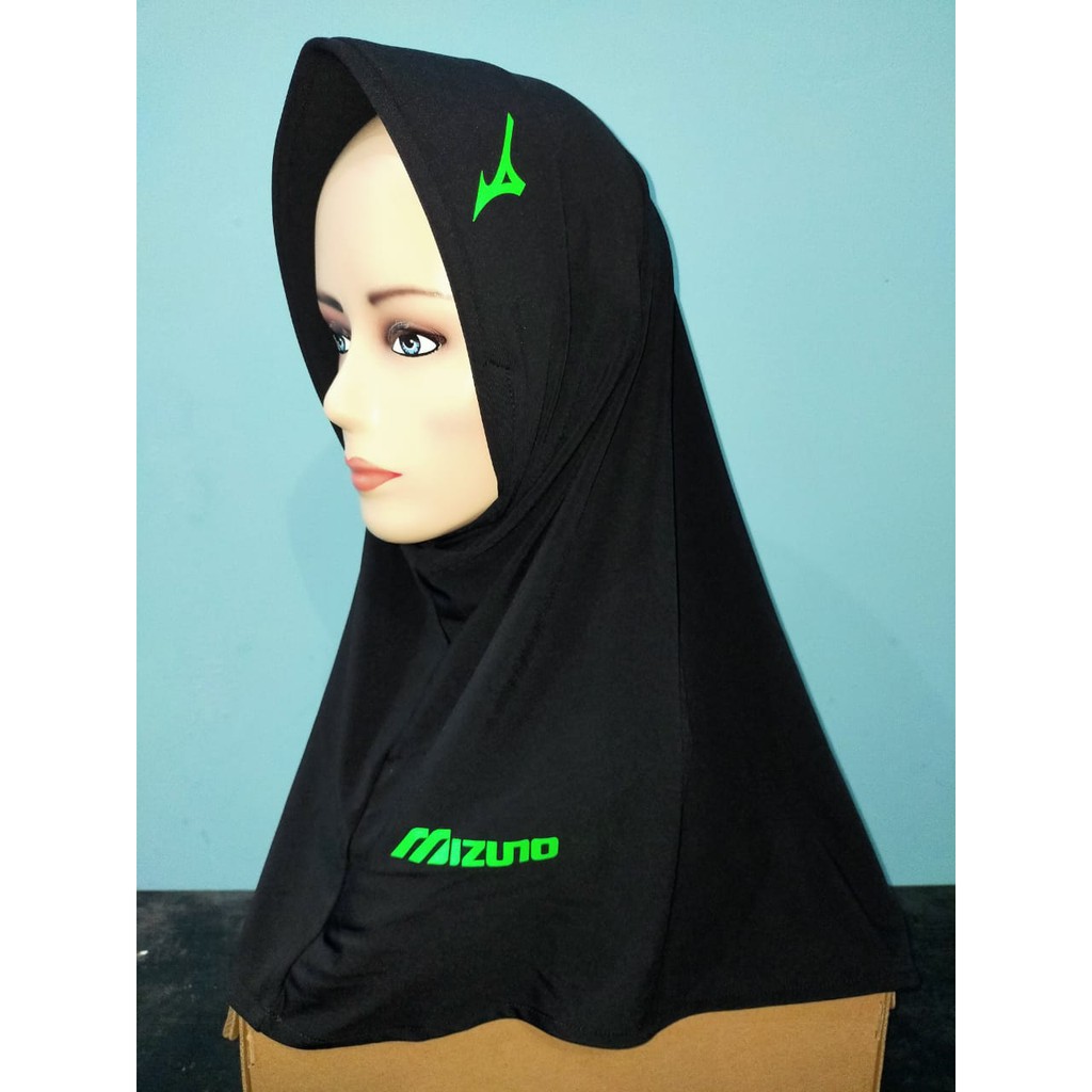 Hijab Jilbab Kerudung Instan Bergo Sport Sport y Olahraga Volly  Berlogo bahab Tebal adem nyaman-Hitam list Hijau
