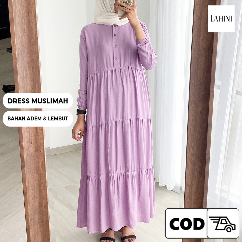 Dress Wanita Kekinian Dress Rayon Premium Polos Remaja Dewasa Kancing Depan Bahan Adem Warna Lilac