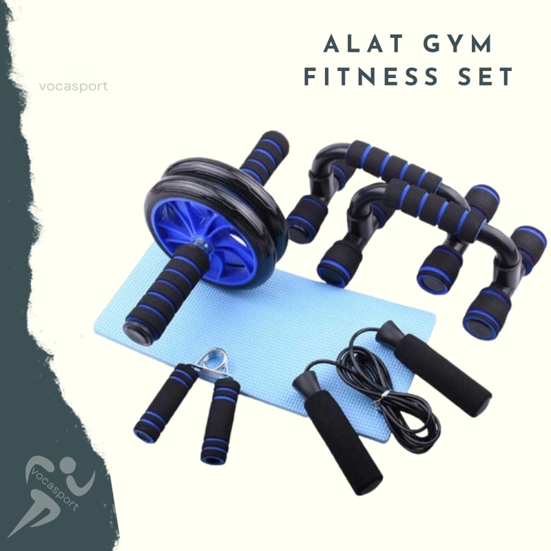 ALAT SET GYM FITNESS ROLLER PUSH UP BAR SKIPPING