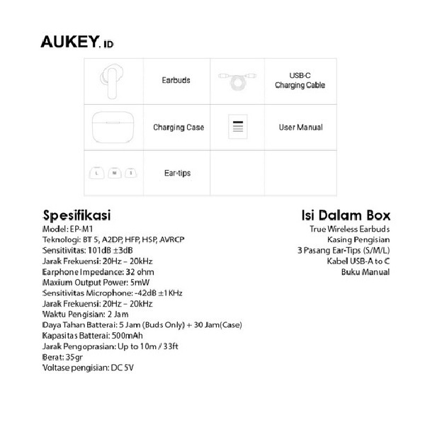 AUKEY EP-M1 - MOVE MINI Series - Bluetooth 5.0 TWS Earbuds - Wireless Earphone TWS Terbaru dari AUKEY