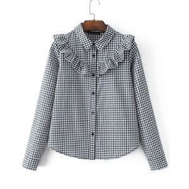 kemeja wanita kotak kecil lengan panjang