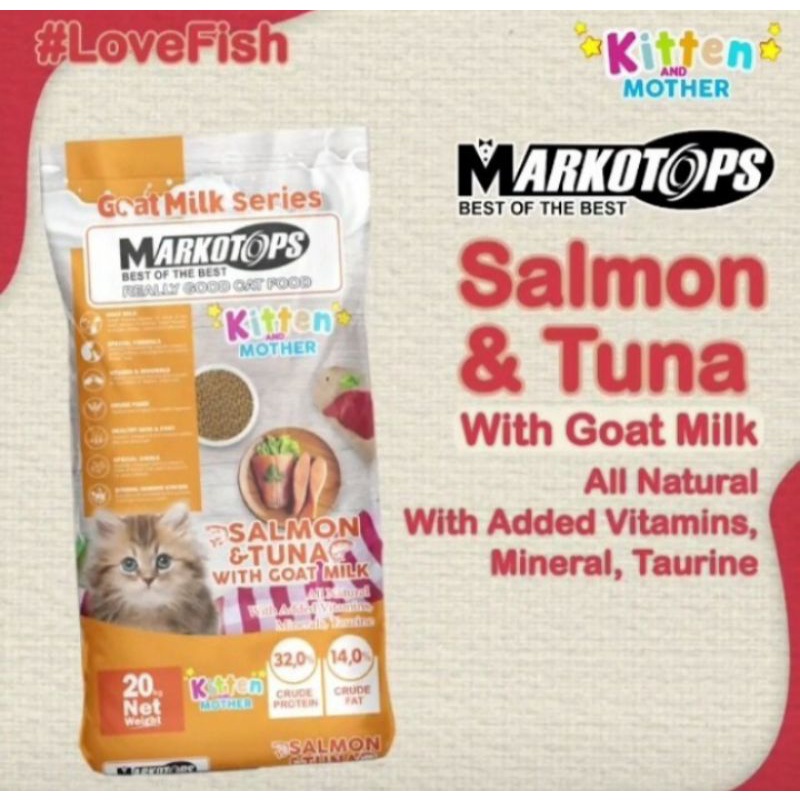 Makanan kucing Markotops kitten&amp;mother salmon&amp;tuna with goat milk 1kg