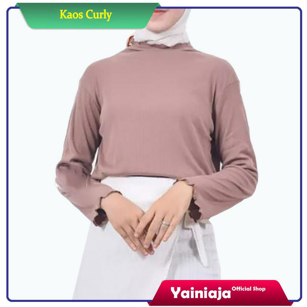 Kaos Rib Neci Curly Lengan Panjang