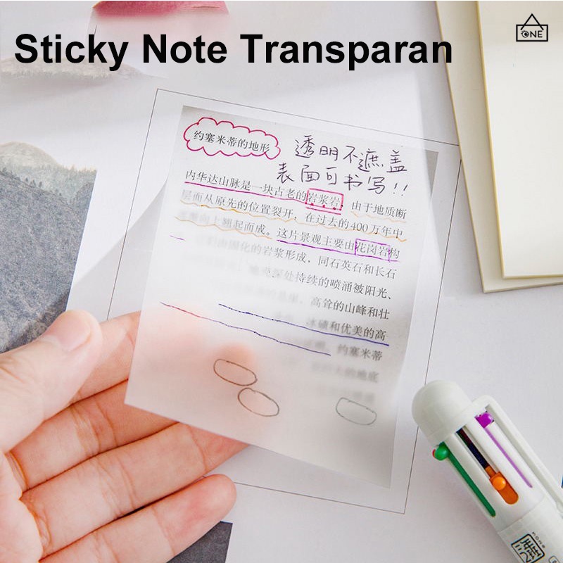 COD❤️Sticky Notes Transparan 50 lembar Tahan Air Untuk Kantor / Plastik Dapat Ditulis Permukaan Halus /Sticky Note Transparent /Sekolah