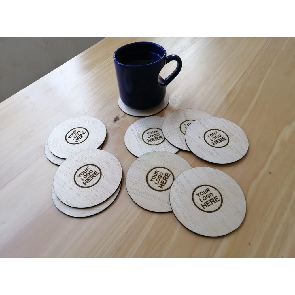 Coaster Kayu Bulat Custom Grafir Logo