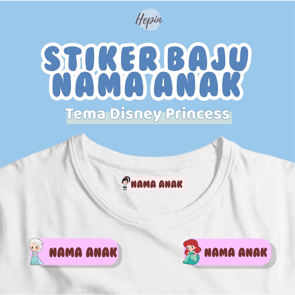 

(30-40pcs)sehari jadi /sablon dtf/Stiker Kain Label Baju Nama Anak tema DISNEY PRINCESS / Sablon Setrika Name /Label Sticker Iron on sticker a/ K