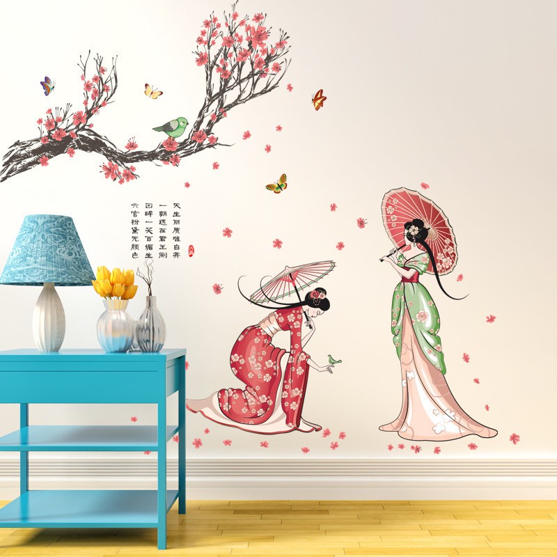 RELIZA WALL STICKER GADIS CHINESE SAKURA PEMANDANGAN STIKER DINDING JM7331