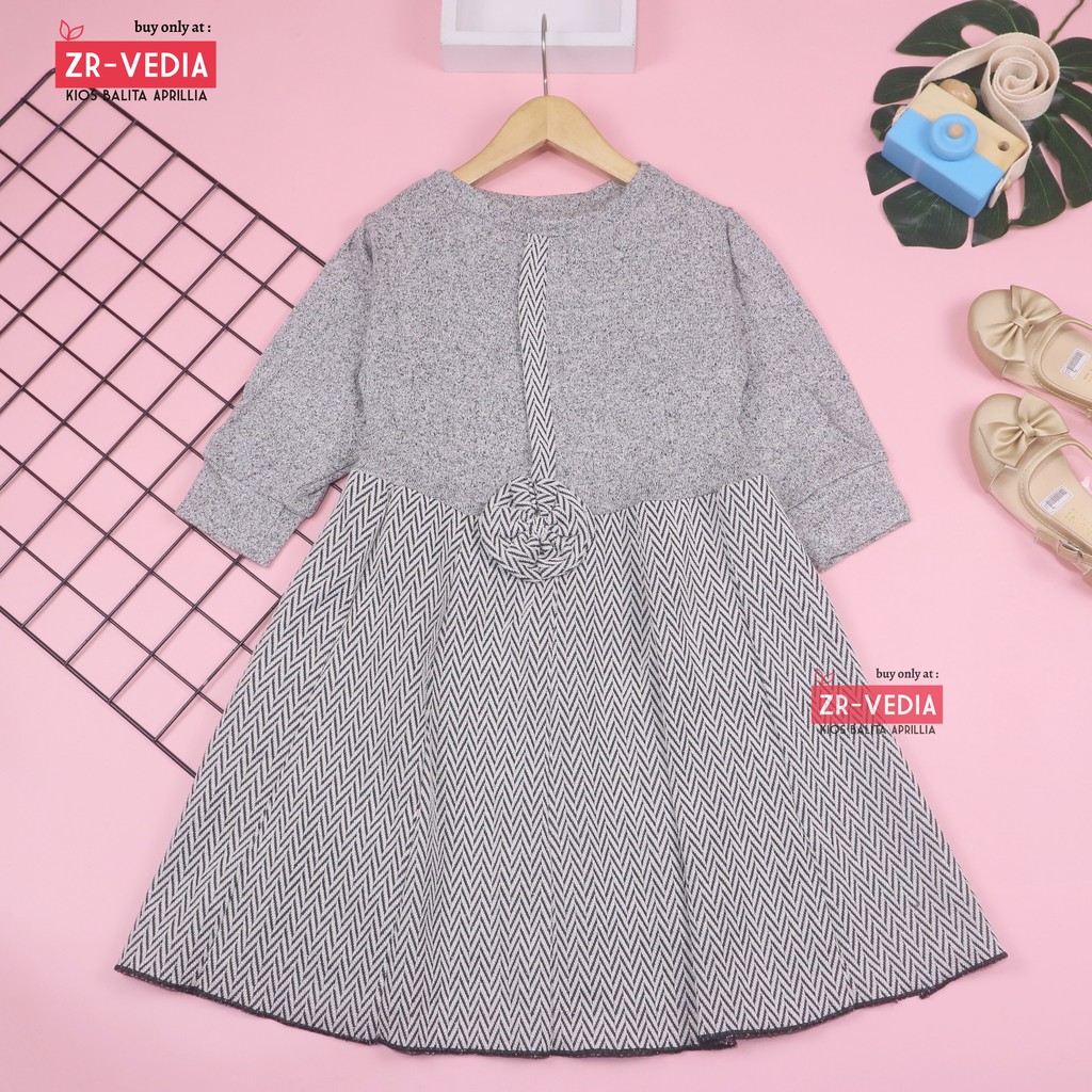 Dress Valencia 5-6 Tahun / Dres Anak Lengan Panjang Baju Perempuan Pesta Fashion Kids Motif Adem