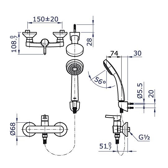 SHOWER SINGLE LEVER SET TOTO TX474SPN / TX 474 SP / SPN