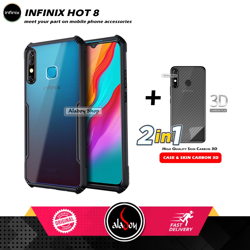 Case INFINIX HOT 8 Armor Fusion Transparent Casing Free Skin Carbon 3D