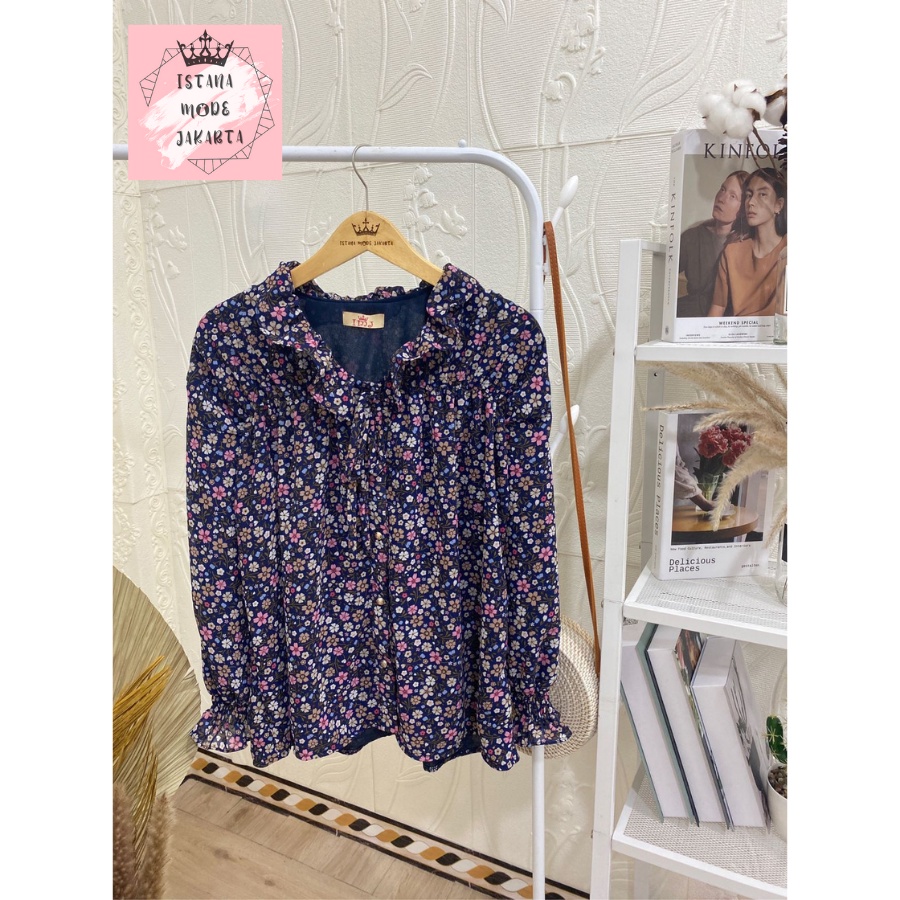 ISTANA MODE JAKARTA Sonya Jumbo baju atasan wanita terbaru blouse korean style blouse wanita lengan panjang-NAVY 2 - 225