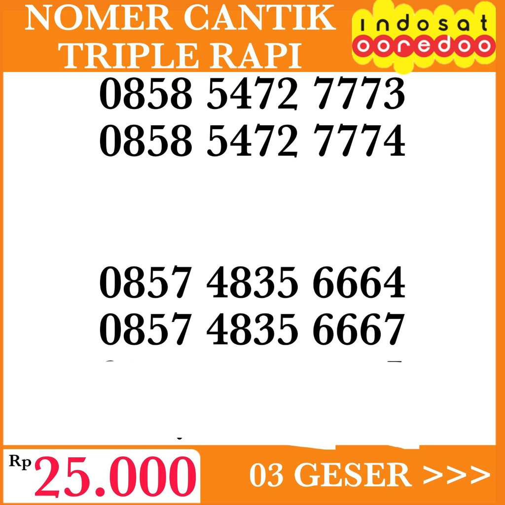Nomer Cantik Idosat (Triple + double)