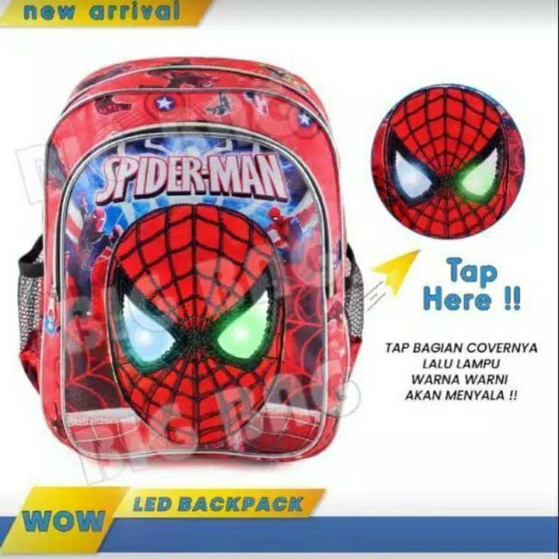 Tas Ransel Anak TK Spider Merah Head LED Bisa Menyala Blink PipitGrosir