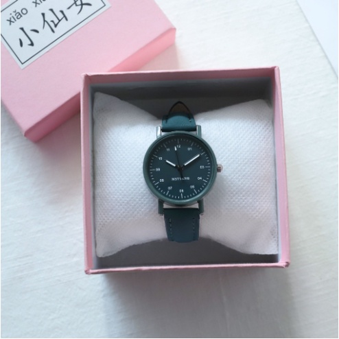 OVERFLOWS.ID Jam Tangan Analog Bulat Strap Kulit Suede Empuk Kecil Model simple Ala Korea-HIJAU TUA