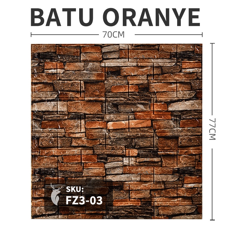 Wallpaper Dinding Foam 3D Motif Batu Bata Walpaper Stiker Dinding Dekorasi Kamar Murah 3dWalpaper 70 x 77 cm High Quality Guarantee-FZ303-BATU ORANYE