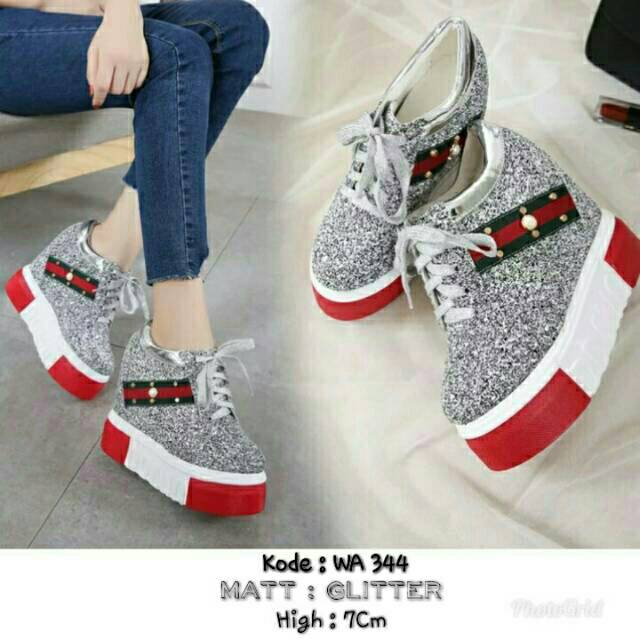 WAJIB PUNYA HITS REALPICTURE Wa 344 Sneaker wedges sepatu wanita silver GUCCI BEST SELLER realpict