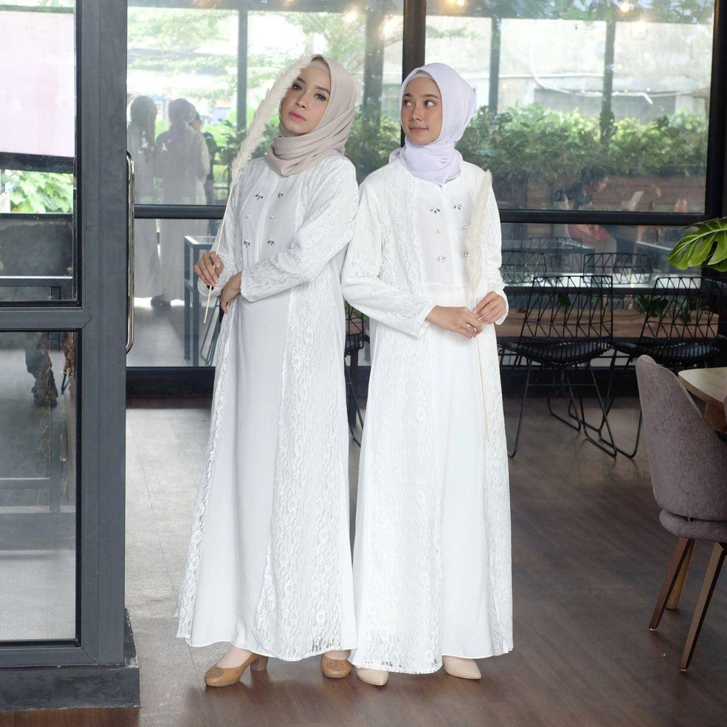 gamis brokat busui KHAIRY LONGDRESS bahan peachsofie gamis pesta gamis putih kondangan