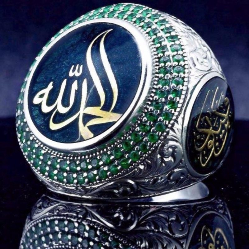 Cincin Batu Emerald Inlay Mewah Untuk Pria Muslim