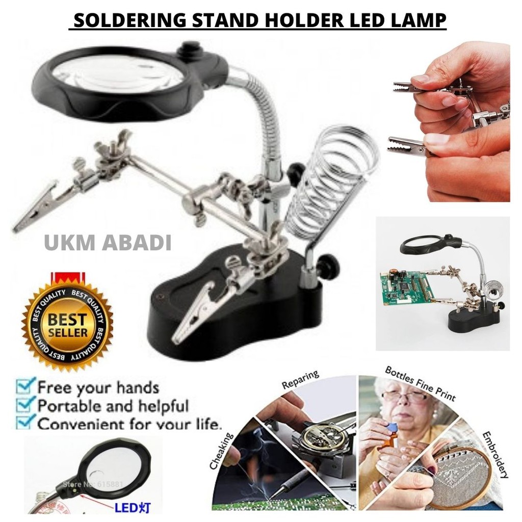 Alat Pegangan Soldering Iron Stand Holder LED Lamp &amp; Kaca Pembesar Magnifying Glass 111147