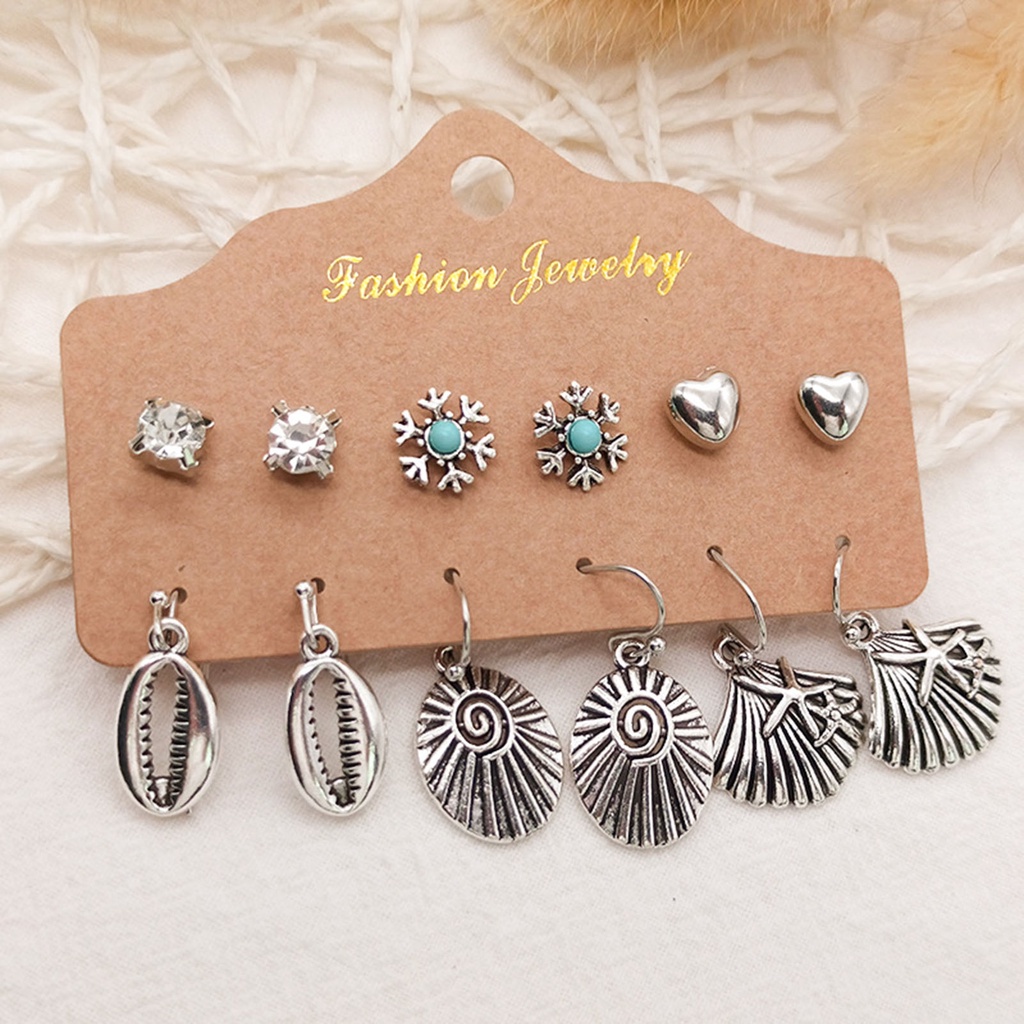 Hu Hu Hu Hu Hu Alat Bantu Pasang Kacamata♡ 6 Pasang Anting Tusuk Gantung Desain Daun Hollow Bahan Alloy Gaya Etnik Untuk Wanita