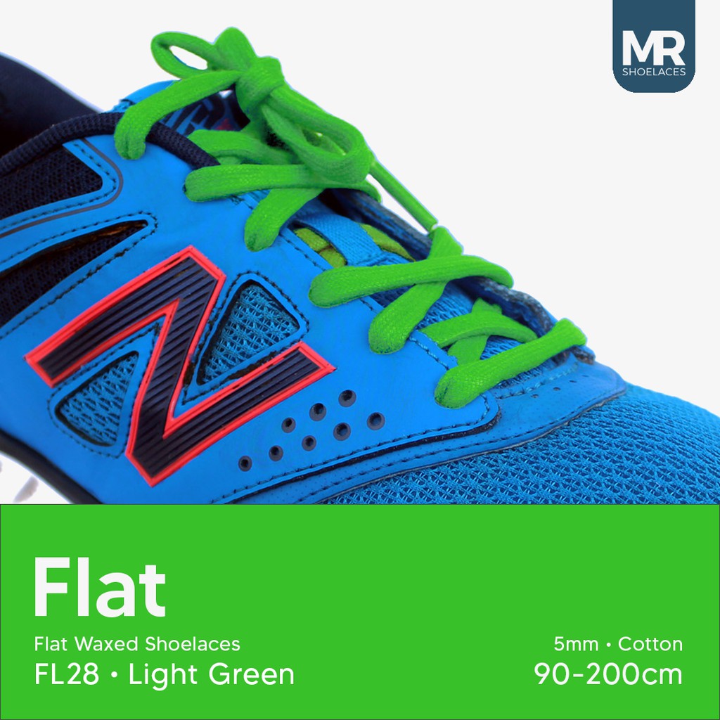 MR Shoelaces FL28 Light Green (Hijau) Tali Sepatu Lilin 5mm Gepeng Flat Pipih (Waxed Laces) 90cm 100cm 120cm 150cm 180cm 200cm (Waxed Laces) - Premium Shoelace