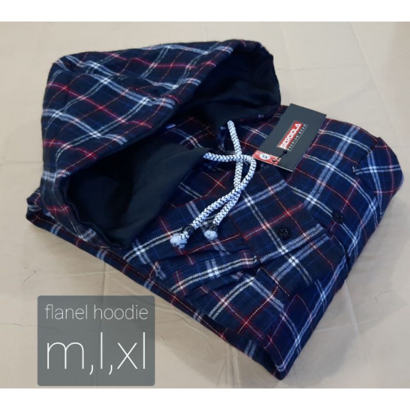 flanel hoodie pria lengan panjang/ flanel bertopi / flanel kupluk distro lengan panjang