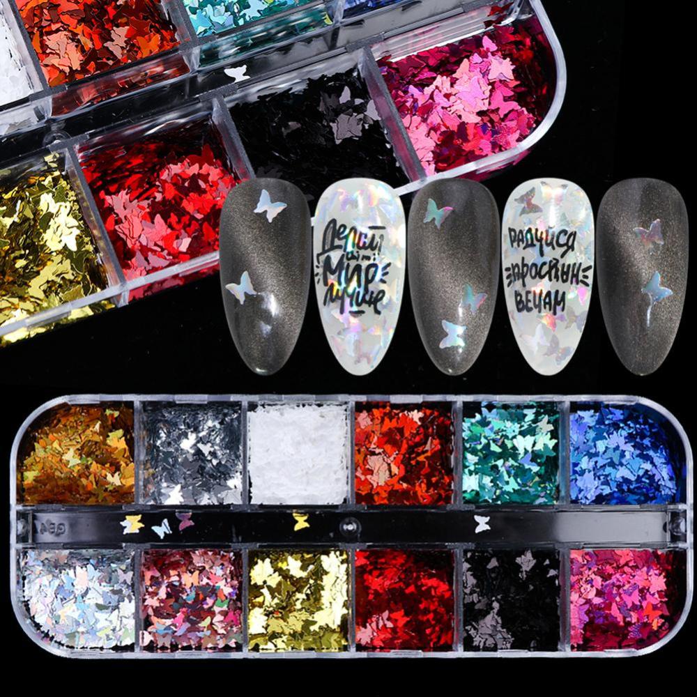 Timekey Serpihan Sequin Glitter Bentuk Kupukupu 3D Holografik Untuk Dekorasi Nail Art A4K5