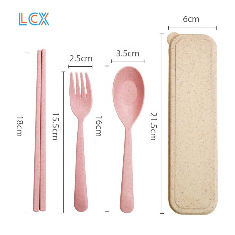 LCX 4 in1 Garpu Sumpit Tableware Travel Cutlery Set Alat Makan Sendok Garpu Sumpit Box BPA Free