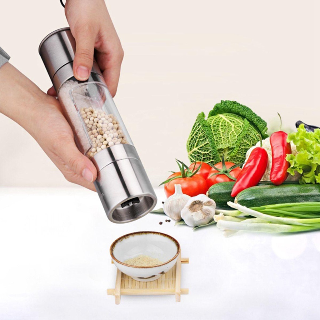 [Elegan] Salt and Pepper Mill Cooking Refillable 2in1 Alat Dapur Manual Stainless Steel