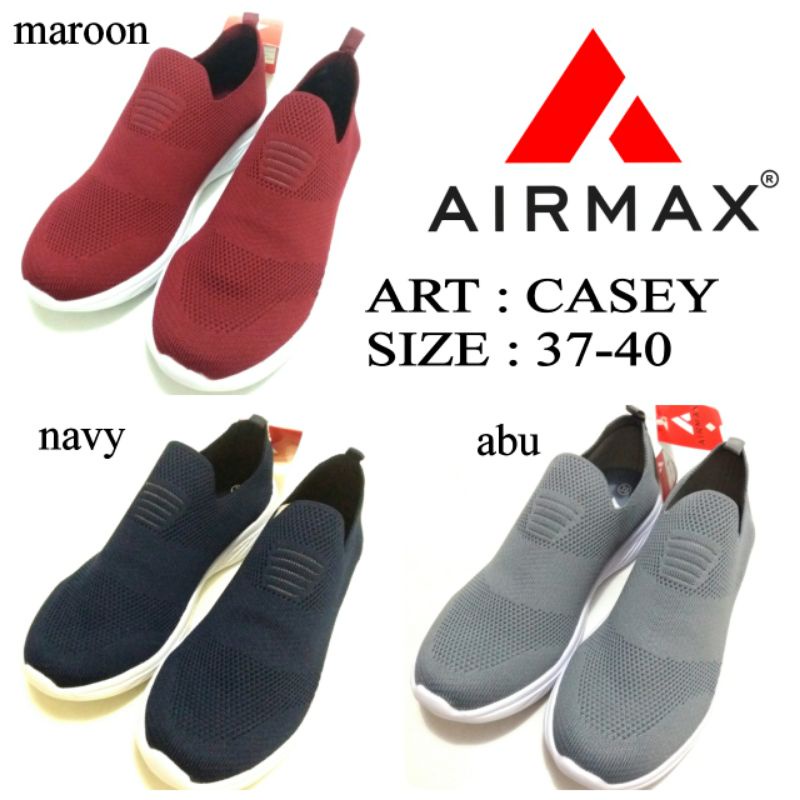 SEPATU SLIP ON WANITA AIRMAX CASEY SEPATU KASUAL WARNA MERAH NAVY ABU SIZE 37-40 FASHION WANITA