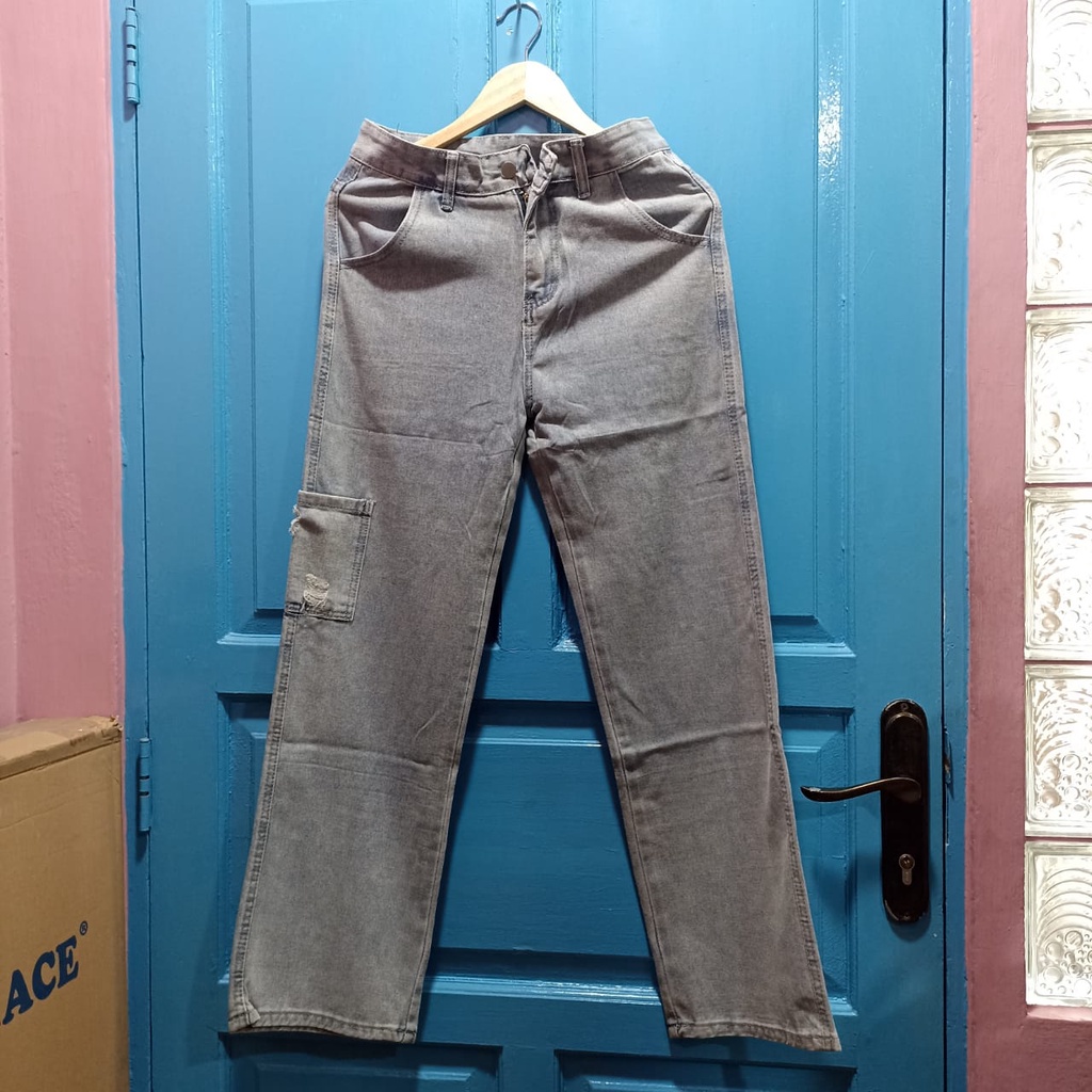 Celana Jeans Cargo Panjang Over Size Unisex Kualitas Premium Import