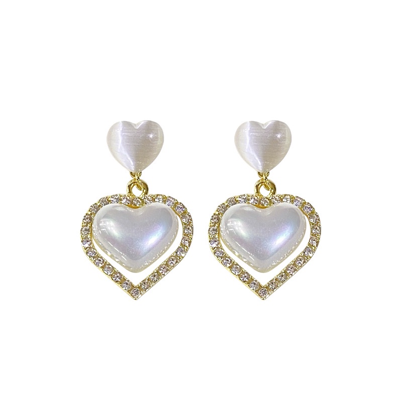 Romance Anting Tusuk Silver S925 Desain Hati Hias Mutiara Berlian Gaya Perancis Untuk Wanita