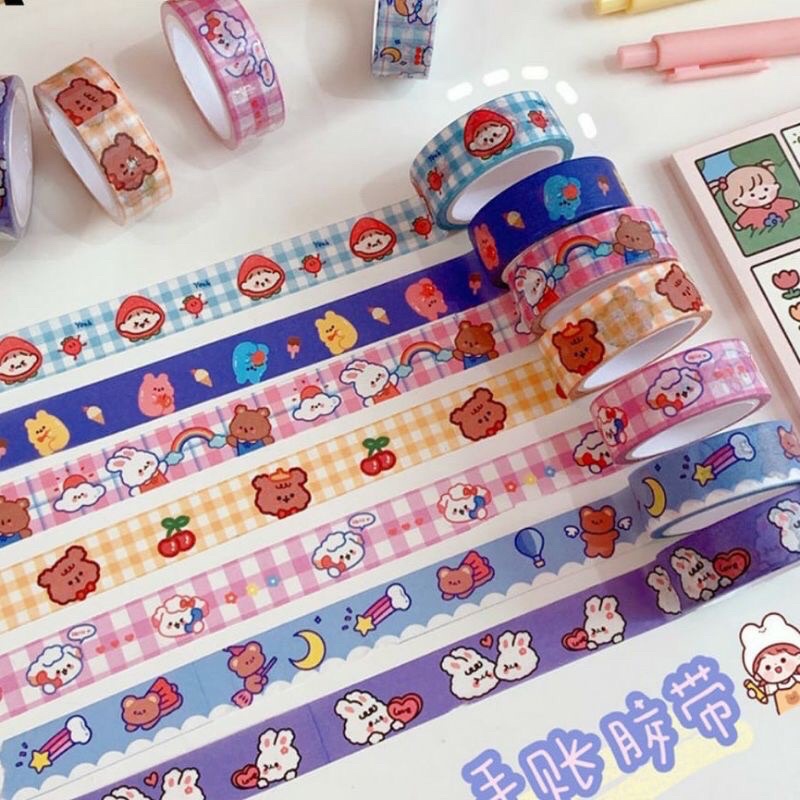 READY STOCK BISA COD AESTHETIC MASKING WASHI TAPE FANCY DEKORASI SELOTIP KERTAS GAMBAR SAPI LUCU KARAKTER KARTUN HEWAN BINATANG KAWAII CUTE JURNAL BUJO SCRAPBOOK DIARY ORGANIZER IMPOR REAL PICT PANJANG 3m