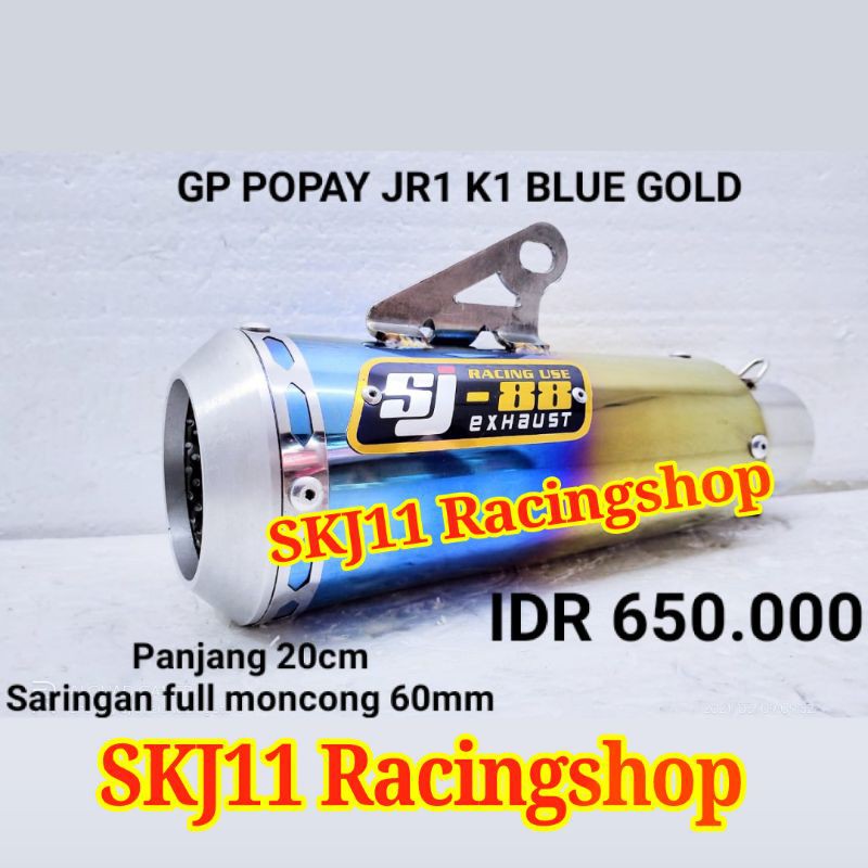 DISKON 3% Silincer Slincer Racing SJ88 GP POPAY Blue Gold 20cm Saringan Full Moncong 60mm non WRX