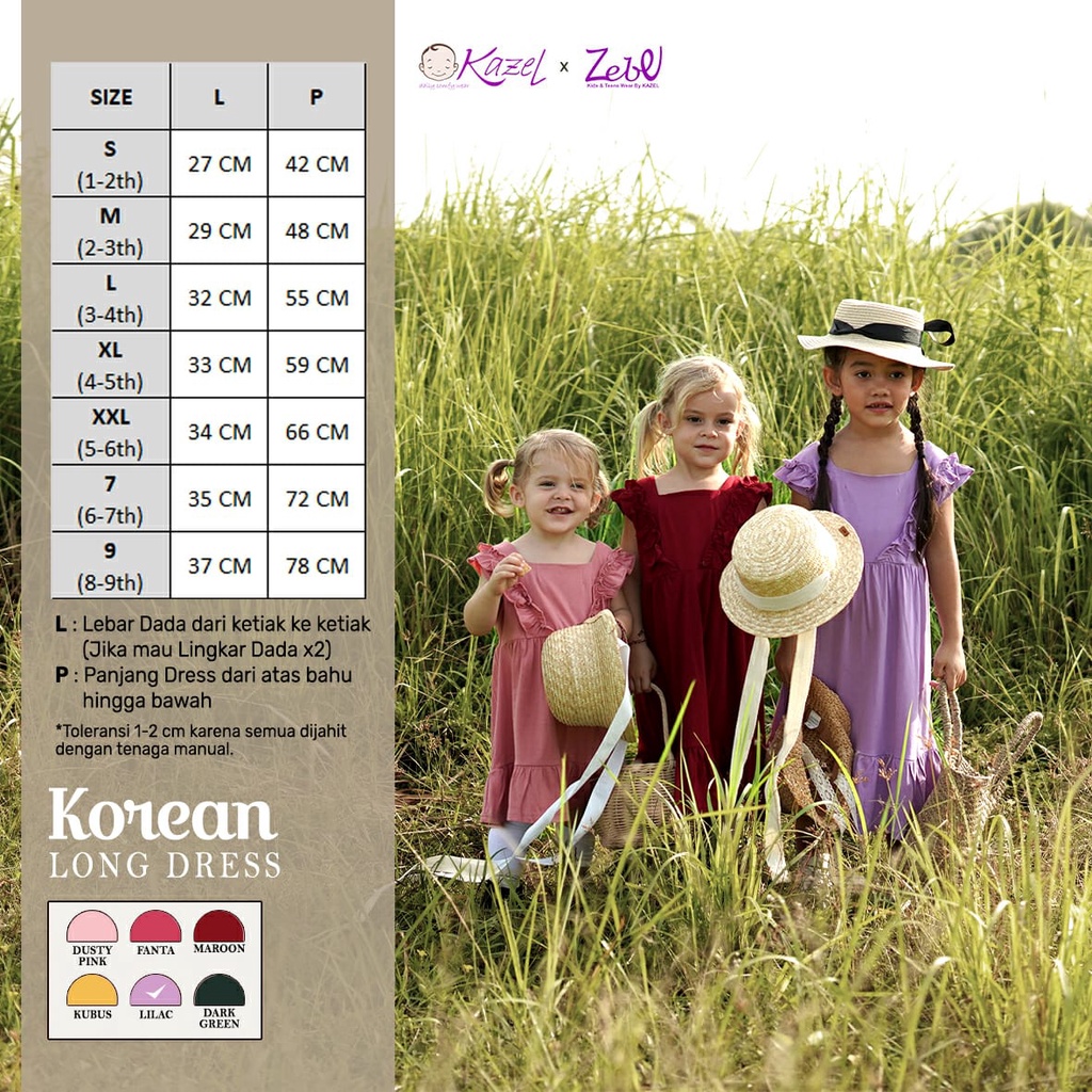 Kazel x Zebe Korean Long Dress Kazel Korea Dress Kazel Dress Anak TOKO LIELYS