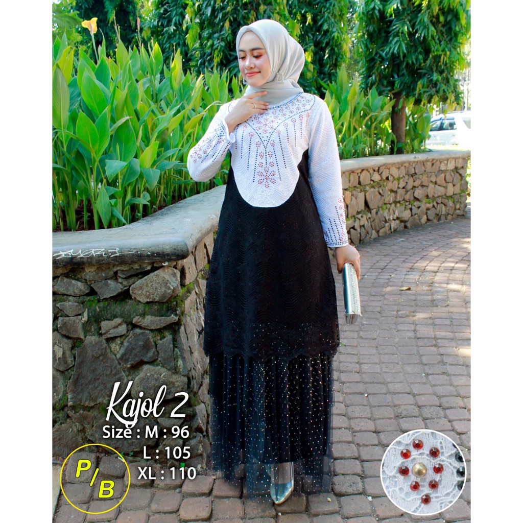 Kebaya Gamis Kajol Tulle Bunga Aneka Pilihan Warna