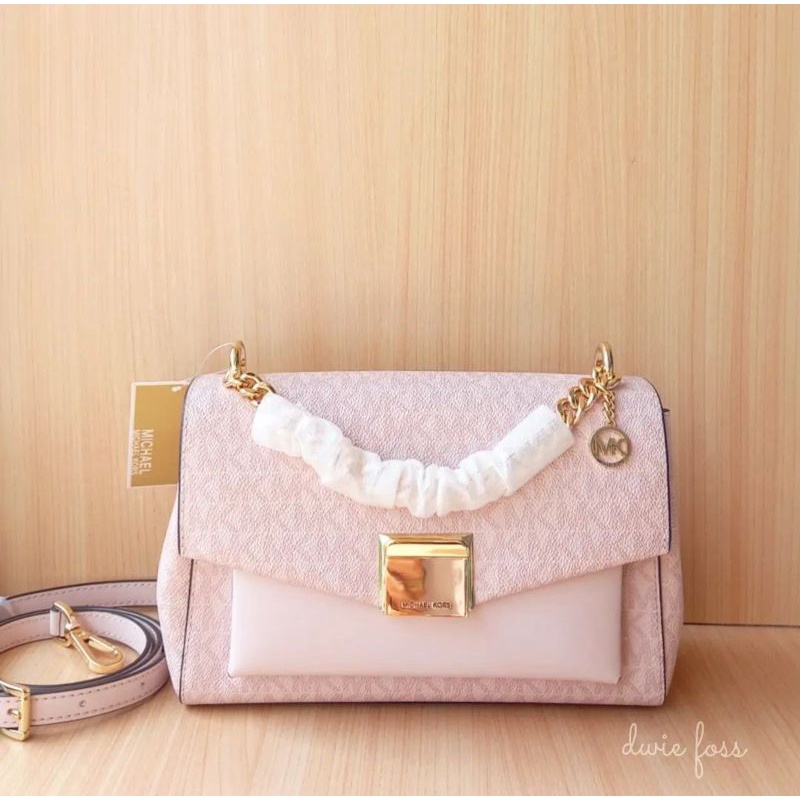 SALE Tas Michael Kors MK Lita Shoulder Bag Signature Powder Blush Original