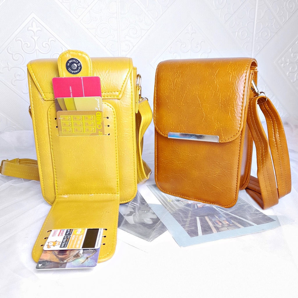 Tas Selempang Hp Wanita Sling Bag Kulit Sintetis Extra Dompet Kartu Vintage KD030