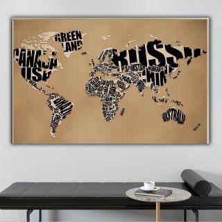  Poster  Lukisan Cat  Air Gambar Peta Dunia Bahan Kanvas  