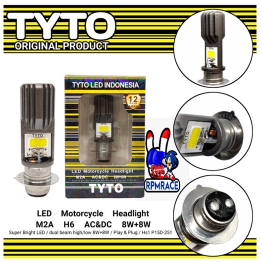 LAMPU DEPAN UTAMA  TYTO 2 SISI AC DC LED TYPE M2A H6 M2B H6 PUTIH ORIGINAL H6 BEBEK MATIC