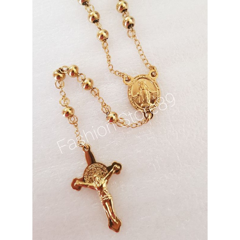 Kalung Rosario gold titanium import Antikarat / kalung Rosario 4mm 5mm 7mm ROG02