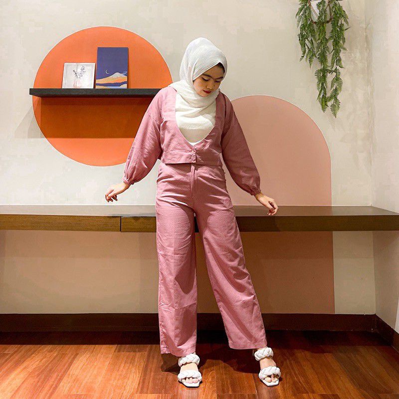 SET HEILEY/ONE SET WANITA/ONE SET WANITA/STELAN REMAJA-Pink